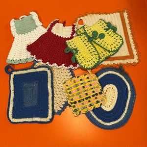 8 Vintage Colorful Crocheted Hot Pads